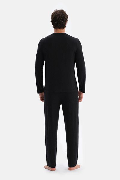 Dagi Anthracite Melange Half Placket Μακρυμάνικο Κασμίρ Μικτό T-Shirt Παντελόνι Σετ Πιτζάμες
