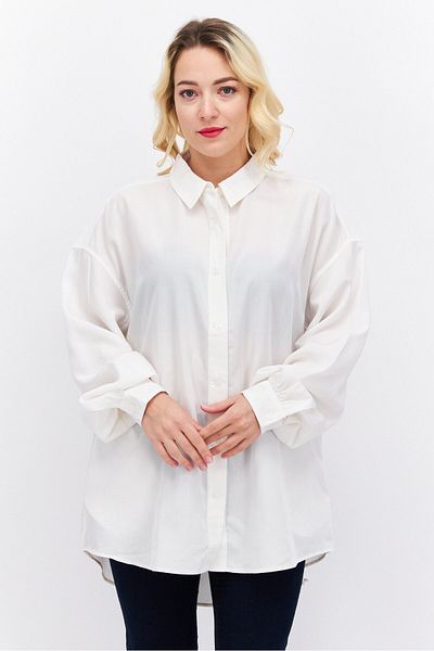 Esprit Women Oversize Pointed Neck Long Sleeve Solid Blouse, White