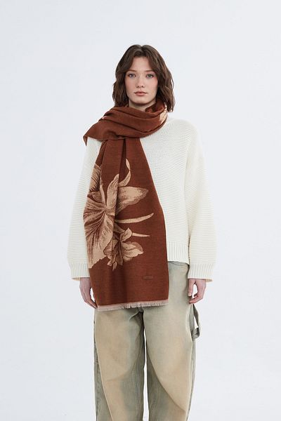Nordbron Καφέ μαλακός πολυεστέρας - Casual Winter Shawl Blomst, Φουλάρι με φούντα