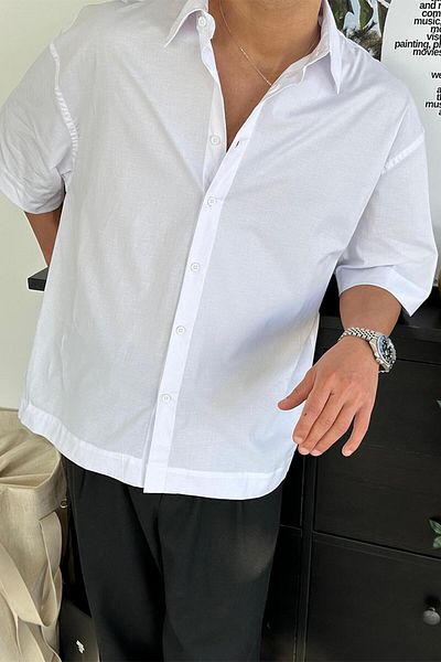HAFKAGİYİM Λευκό Basic Oversize κοντομάνικο πουκάμισο