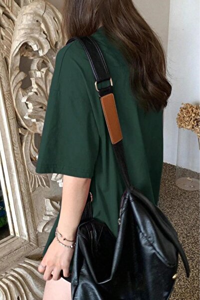 stg spor toptan giyim Women's Dark Green Glitter Star Printed Oversize Loose Fit T-Shirt