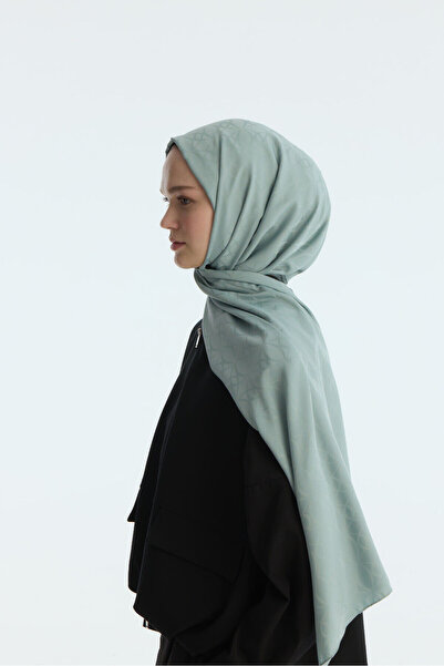 cs camellia scarf Şal cu model geometric jacquard mătăsos - mentă