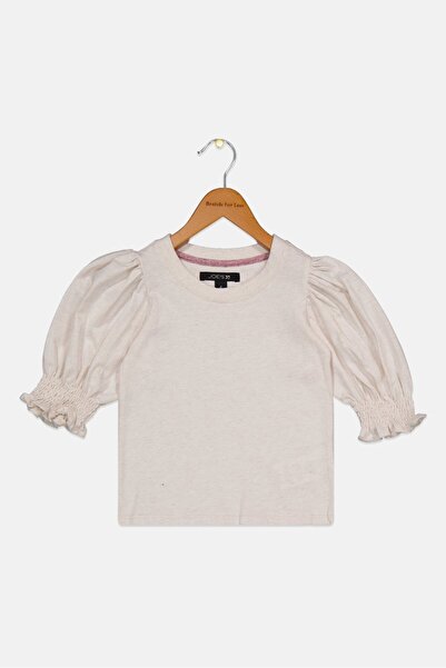 Joe's بلوزة هيذر بأكمام منفوخة ورقبة دائرية للفتيات الصغيرات، باللون البيج