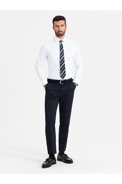 OMBRE Klassisches Herren SLIM FIT Hemd aus Satinstoff - weiß V1 OM-SHOS-0176 S