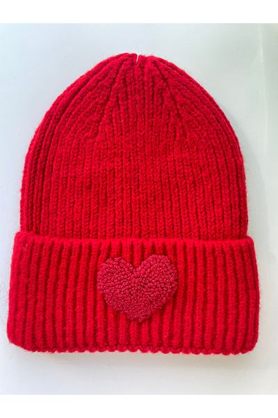 byebruketenci Red Wool Beret Red Heart Glitter Punch Detailed Valentine's Day Gift