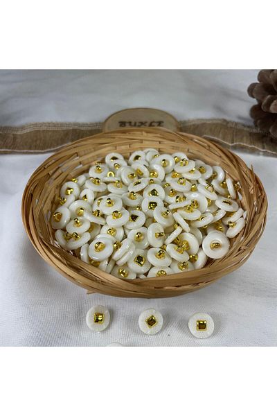 Bukle İplik Square Gold Detailed White Plastic Bottom Pedestal Knob - 1.2 cm Diameter (20 Pcs)