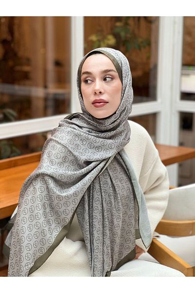 Modakaşmir Khaki Cotton Shawl with Mk Logo