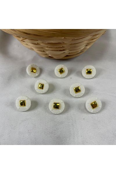 Bukle İplik Square Gold Detailed White Plastic Bottom Pedestal Knob - 1.2 cm Diameter (20 Pcs)