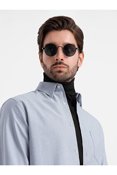 OMBRE Cămașă oxford elegantă pentru bărbați cu broderie și buzunar - albastru V1 OM-SHOS-0173 L