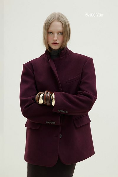 Suud Collection Burgundy 100% Wool Blazer Jacket