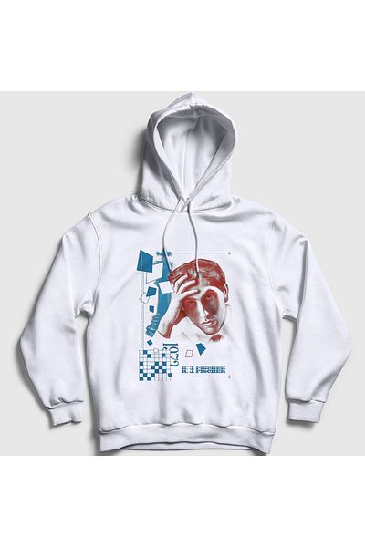 Presmono Λευκό Unisex Bobby Robert James Fischer Φούτερ με κουκούλα σκακιού - 420230 ττ
