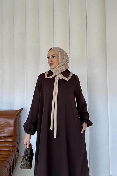 Melike Tatar Brown Neckline Detail Dress 32-2309