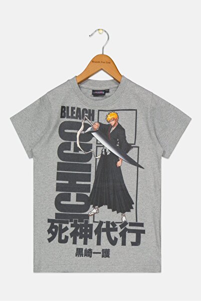 Bleach Kids Boy Crew Neck Short Sleeve Brand Logo T-Shirt, Grey