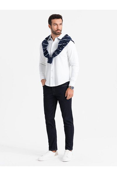 OMBRE Herren Strickhemd SLIM FIT Langarm - weiß V1 OM-SHCS-0177 S