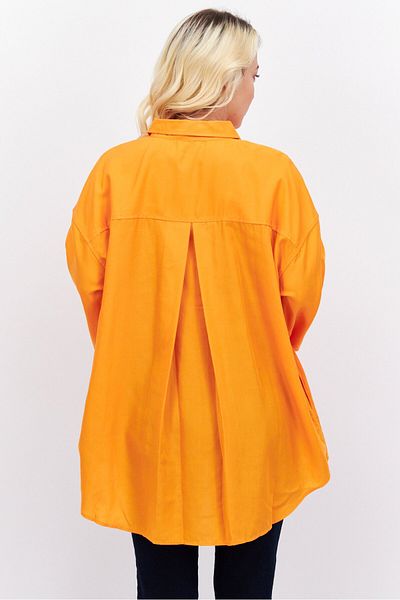 Esprit Women Oversize Pointed Neck Long Sleeve Solid Blouse, Orange