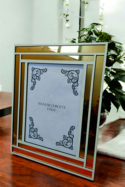 15x21 Gold Aynalı Beyaz Dekoratif Fotoğraf Çerçevesi & Ahşap MDF