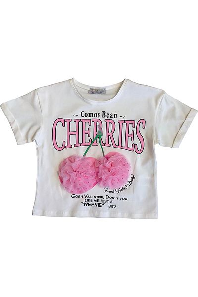 Little Star Girl's Tulle Accessory Cherry Tshirt