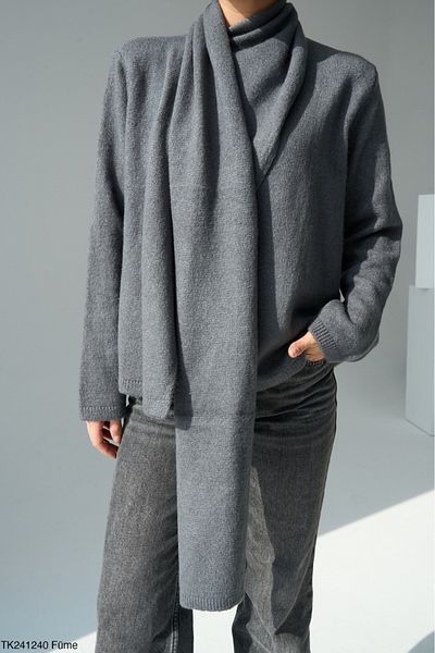 Lupies Women's Anthracite Self-Wrap Knitwear Sweater