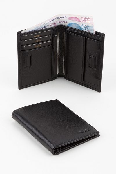 Fossil Boxed Genuine Leather Black Magnetic Vertical Men's Hand Portfolio Wallet