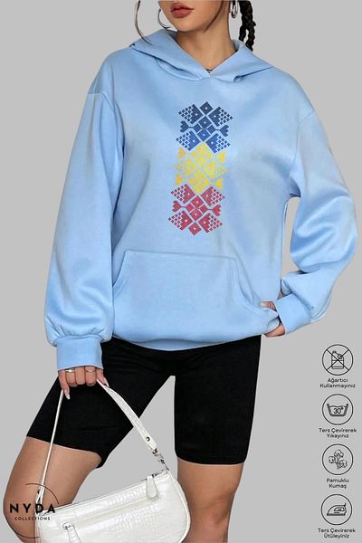 Nyda Collections Unisex μακρυμάνικο φούτερ με κουκούλα Romania Cusatura με στάμπα με κουκούλα Oversize βαμβακερό φούτερ