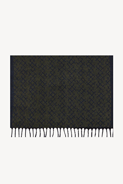 Ysf Erkek Lacivert Yeşil Desenli Yünlü Kaşkol