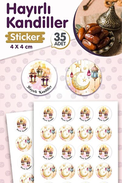 t tuğset etiket Hayırlı Kandiller Sticker Etiket 4 cm 35 Adet -T1192