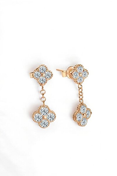 jelux silver Gümüş 925 Ayar Zirkon Taşlı Yonca Sallantılı Küpe