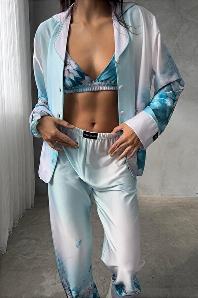 COCCOLARSI Corso D'acqua Saten Üçlü Pijama Takımı CDK14