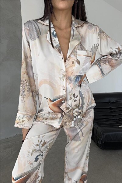 COCCOLARSI Eleganza Sogno Saten Uzun Pijama Takımı Ccr27