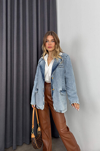 Sue Store Μπλε τζιν μπλέιζερ με κουμπιά στο μπροστινό μέρος