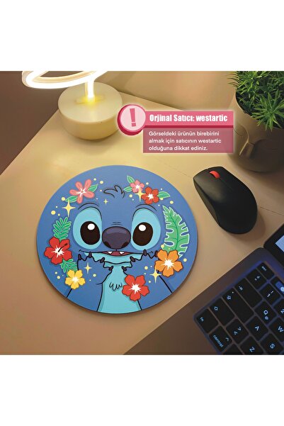 westartic Stitch Çiçek Desenli Mousepad, Mouse Altlığı
