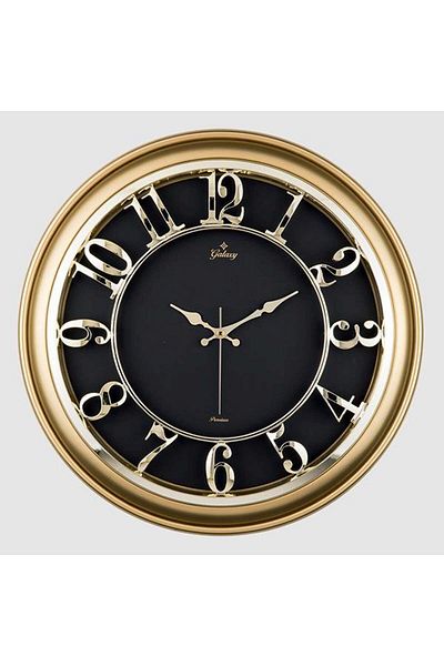 Galaxy M-1965-A-1 45cm Wall Clock - Golden Yellow, Bezel, Black Embossing, Cellophane Protection