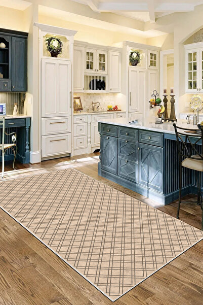 Hülya Home Mutfak Halısı Geometrik İskandinav Eskitmeli Dijital Baskı Yıkanab...