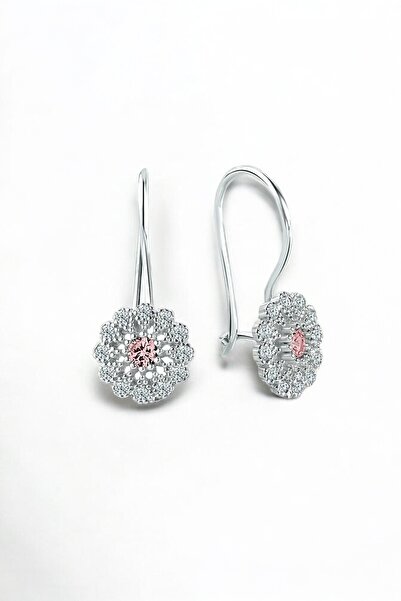 jelux silver Gümüş 925 Ayar Telkari Çiçek Model Zirkon Pembe Taşlı Küpe