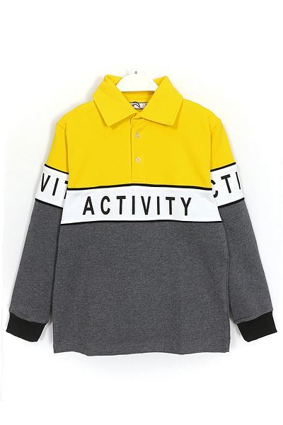 DobaKids Φούτερ για αγόρια με λαιμόκοψη Polo - Color Block, Activity Printed, Yellow