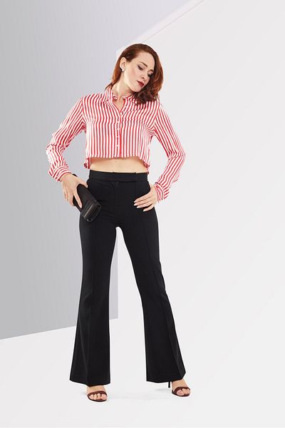 The Kooples Women Spread Neck Long Sleeve Stripe Shirts, Red