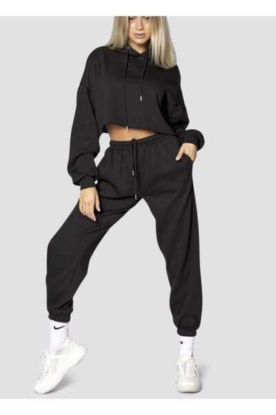 THE WHITE Χειμερινό γυναικείο μαύρο λαστιχένιο παντελόνι επένδυση fleece