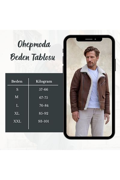 OHEPMODA Мъжко кожено палто от напа тип Northern с пълен косъм