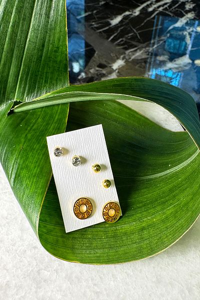 MOONİ ACCESSORİES Steel Italian Design Zircon Stone Round Set of 3 Gold Gold Color 316L Earrings