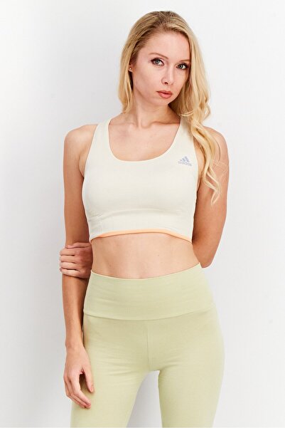 adidas Women Brand Logo Padded Sports Bra, Stone Ivory
