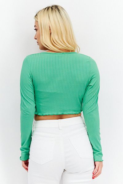New Look Women Scoop Neck Long Sleeves Textured Top, Green