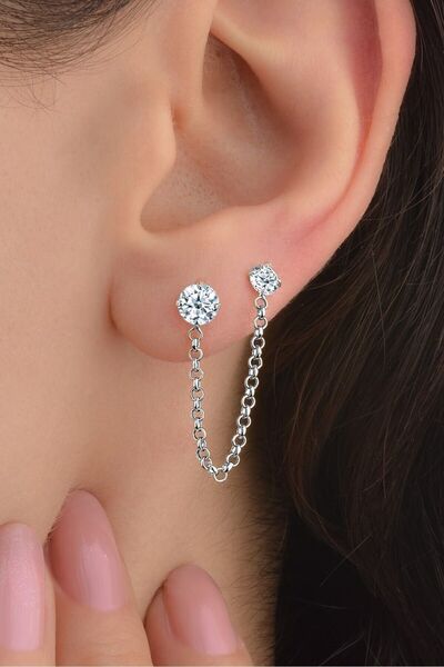 jelux silver Gümüş 925 Ayar Rodyumlu Zirkon Taşlı Doç Model Halka Tekli Küpe