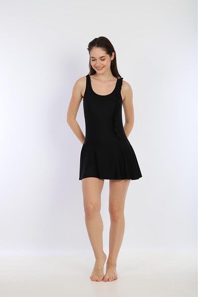 RAPAPA Women's Black Ruffle Detailed Dress Swimsuit - 2781