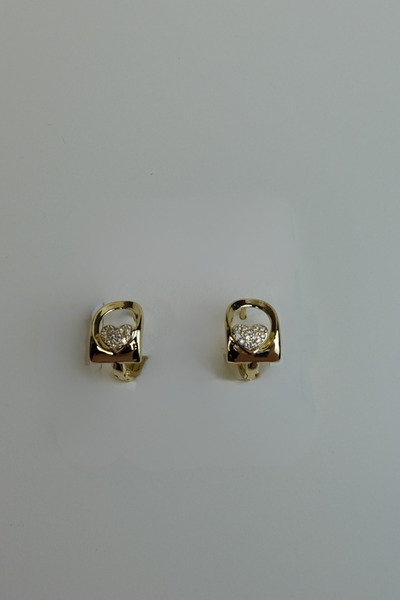 ayışığı Xupng Gold White Stone Heart Earrings