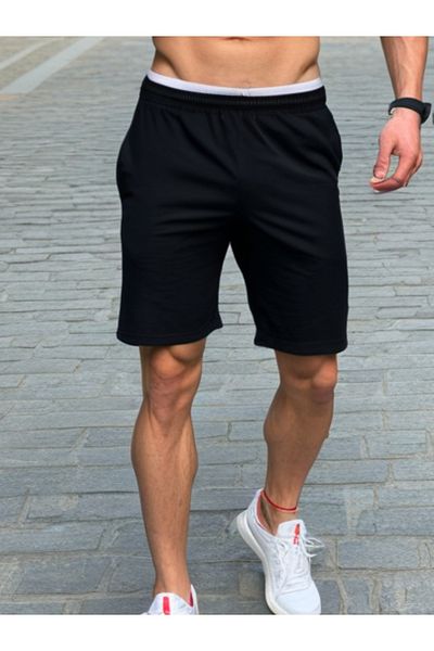 DEEPSENCE Černé pánské šortky - bavlna, Slim Fit, Lycra a rovný střih