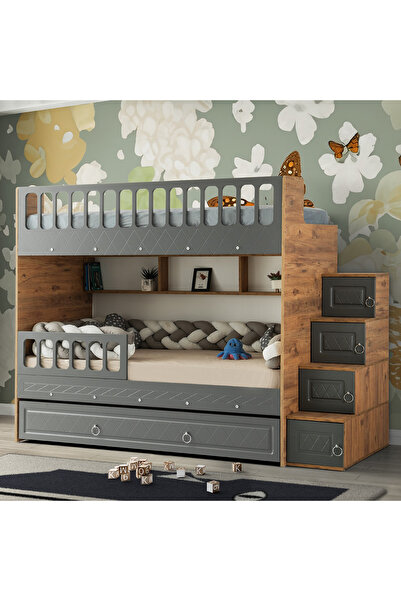 CSM MODULER MOBİLYA Zümrüt Yavrulu Ranza Çelik Destekli Membran Kaplama %100 MDF