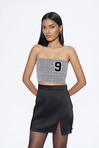 Quzu Slit Satin Mini Skirt Black
