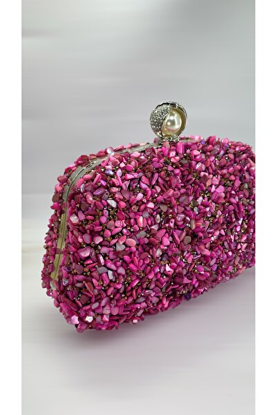 shop LÜKS PEMBE DOĞAL TAŞLI ABİYE ÇANTA