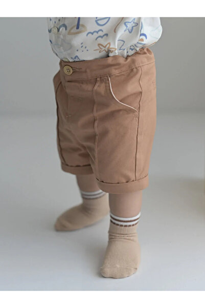 LC Waikiki KANZ Ekru Kısa Kollu Baskılı Erkek Bebek Gömlek ve Şort 2'li Takım