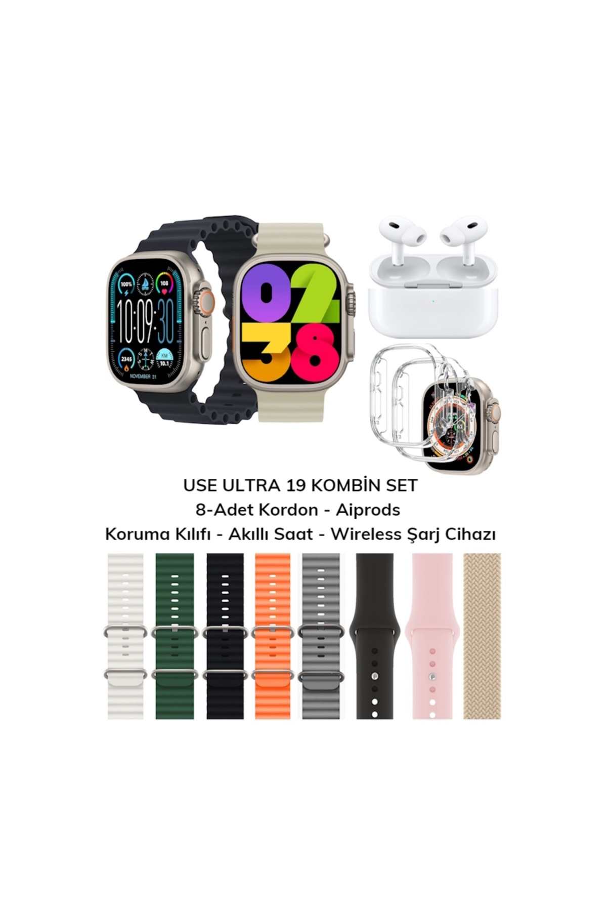 SONREİR Watch Use 19 Ultra Akıllı Saat 8 Kordonlu-Bluetooth Kulaklık-Koruma K...
